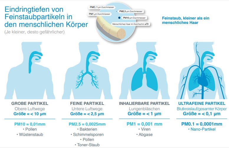 Eindringtiefen von feinstaubpartikeln